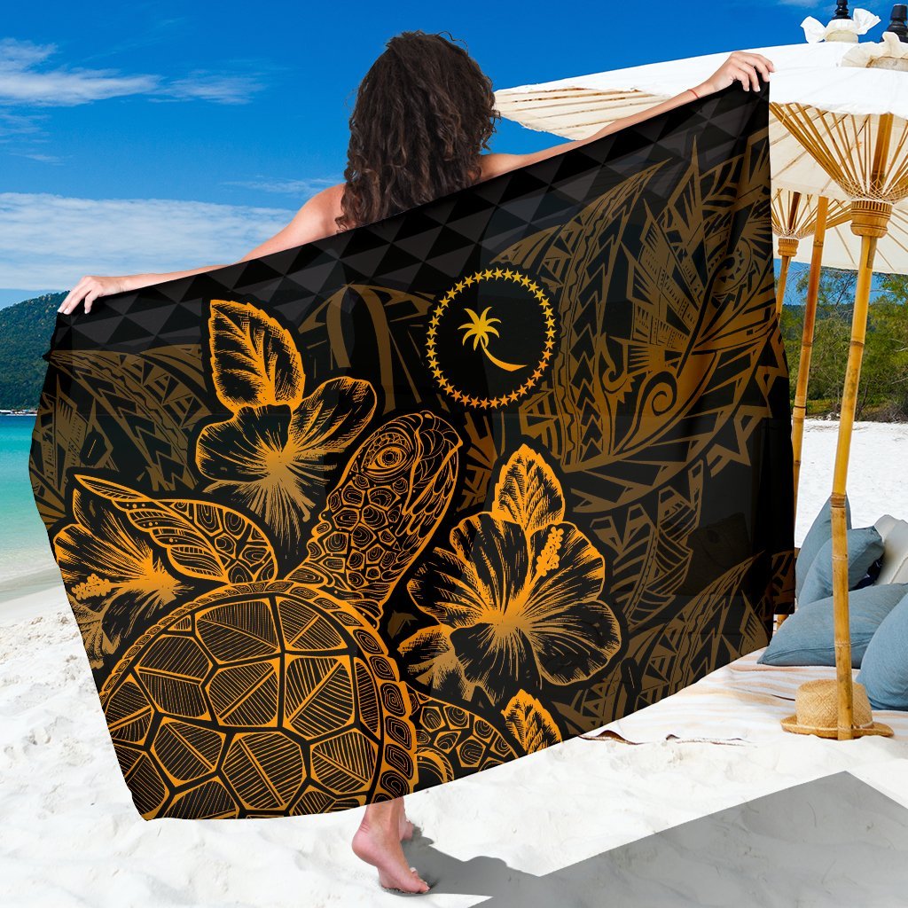 Chuuk Sarong - Turtle Hibiscus Pattern Gold Women One Size Gold - Polynesian Pride