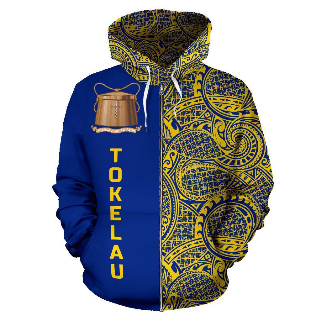 Tokelau Zip up Hoodie Tokelau Coat of Arms Polynesian Tattoo Half Style TH0 - Polynesian Pride