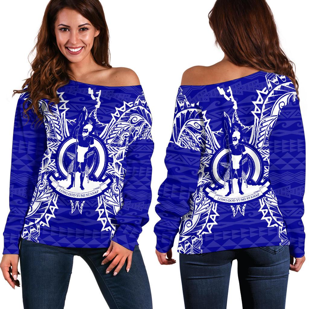 Vanuatu Polynesian Shoulder Sweater Map Blue Blue - Polynesian Pride
