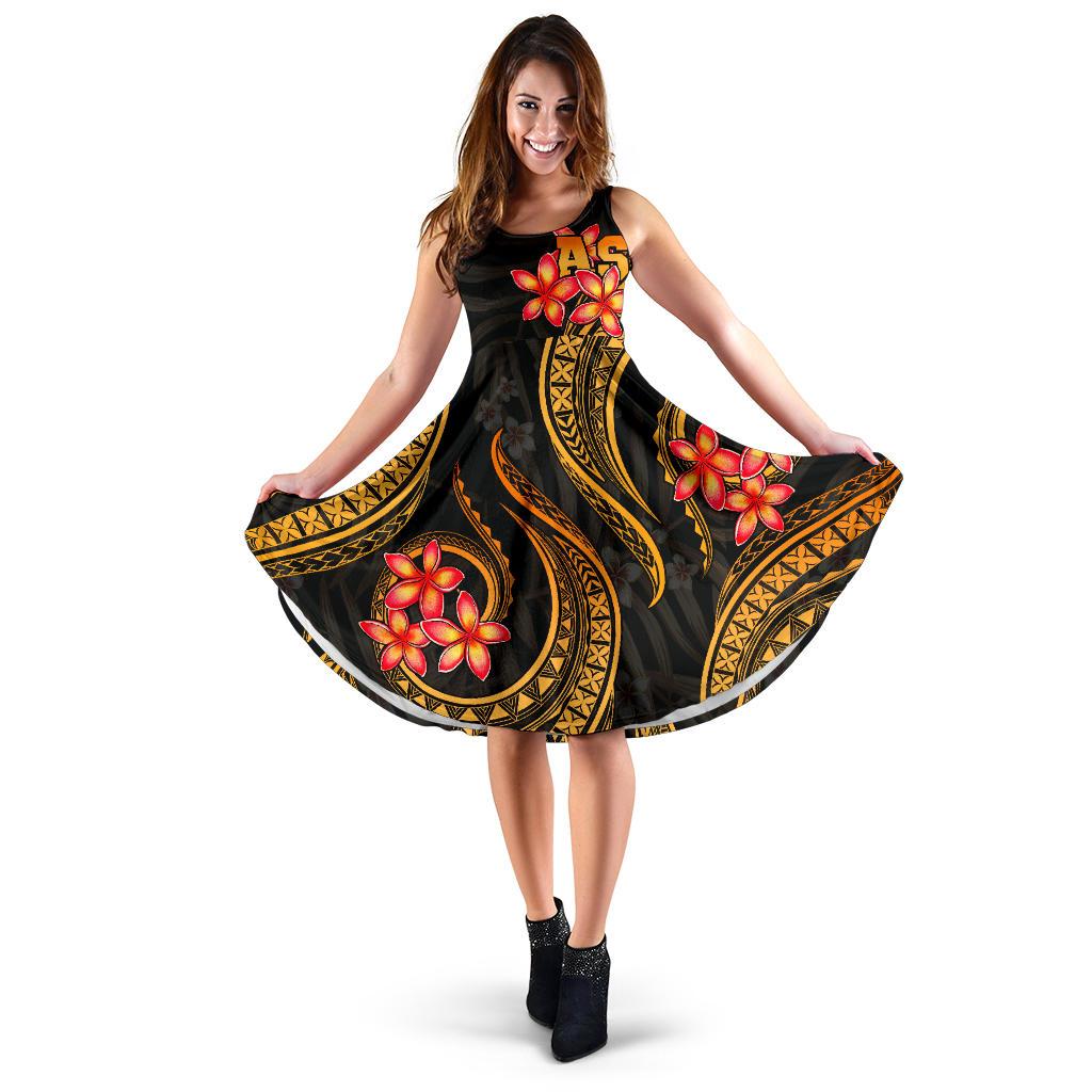 American Samoa Polynesian Midi Dress - Gold Plumeria Women GOLD - Polynesian Pride