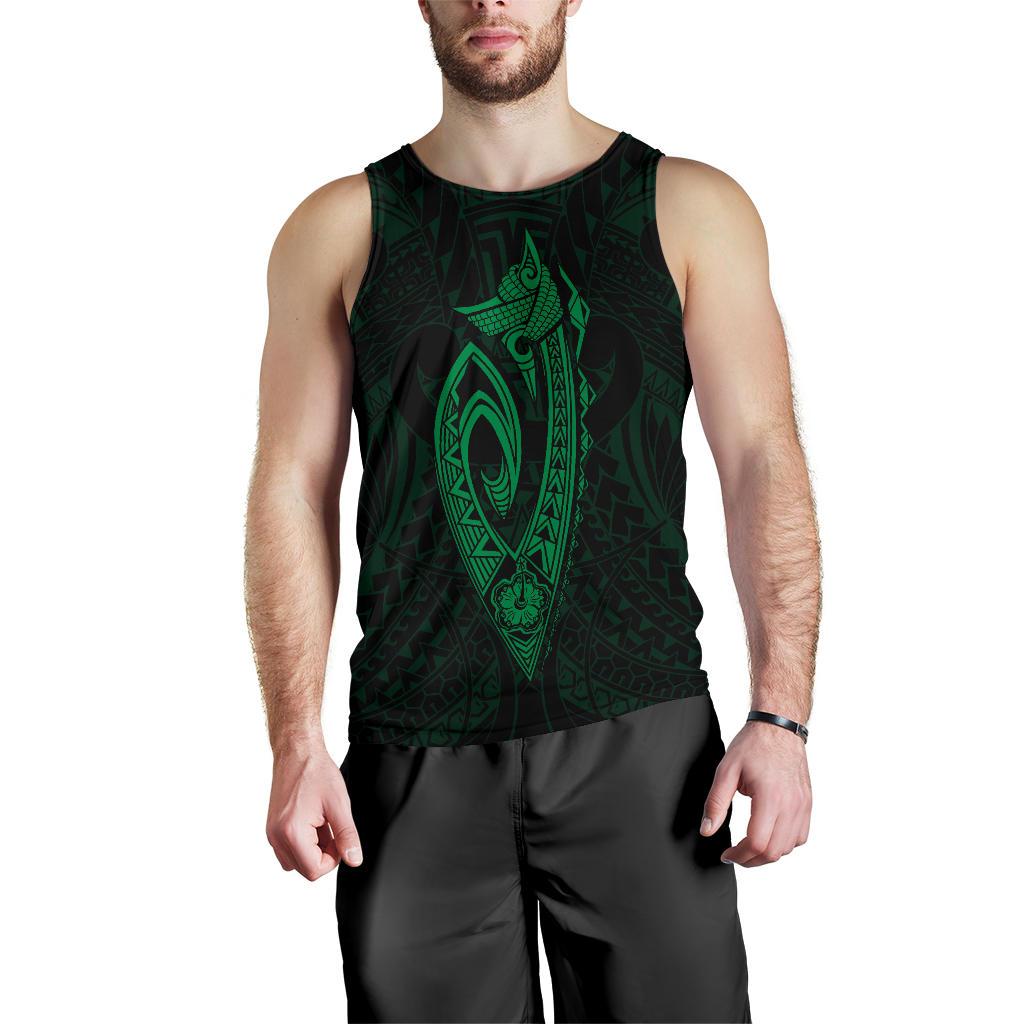 Hawaii Kakau Makau Fish Hook Kanaka Map Men's Tank Top Polynesian - Green - Polynesian Pride