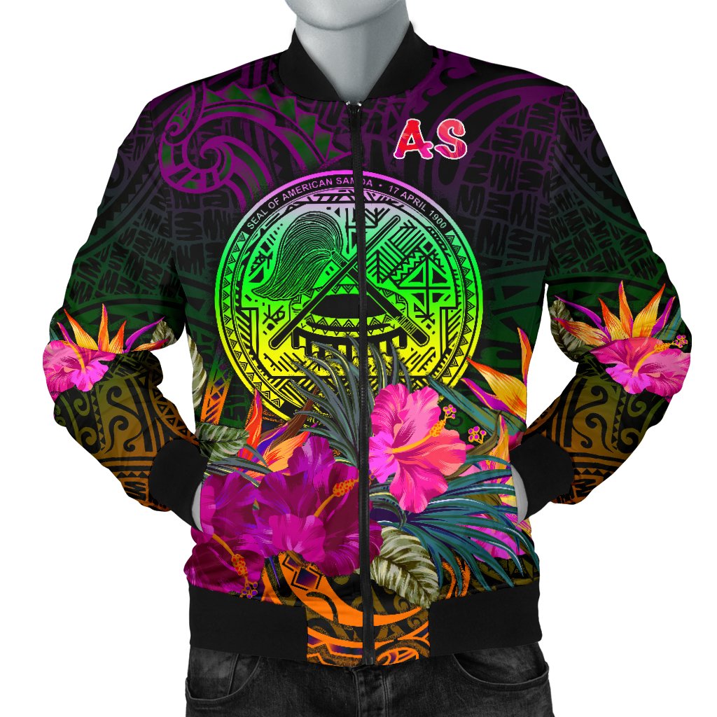 American Samoa Men's Bomber Jacket - Summer Hibiscus Reggae - Polynesian Pride