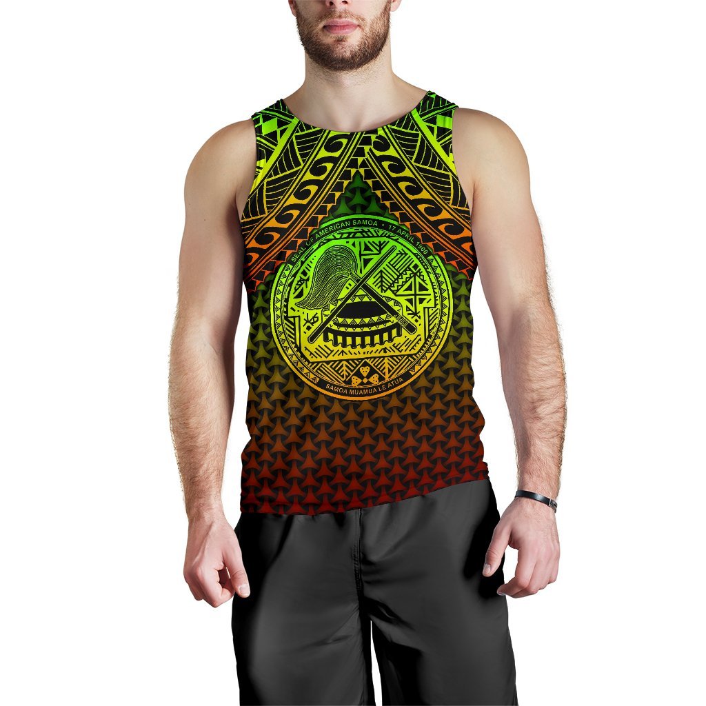 Polynesian American Samoa Personalised Men's Tank Top - Reggae Vintage Polynesian Patterns - Polynesian Pride