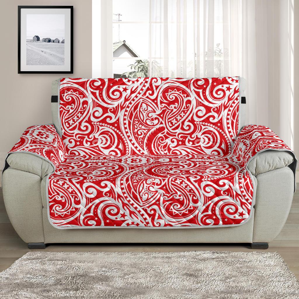 Tonga Chair Sofa Protector - Red Color Patterns Poly 48" Chair And A Half White - Polynesian Pride