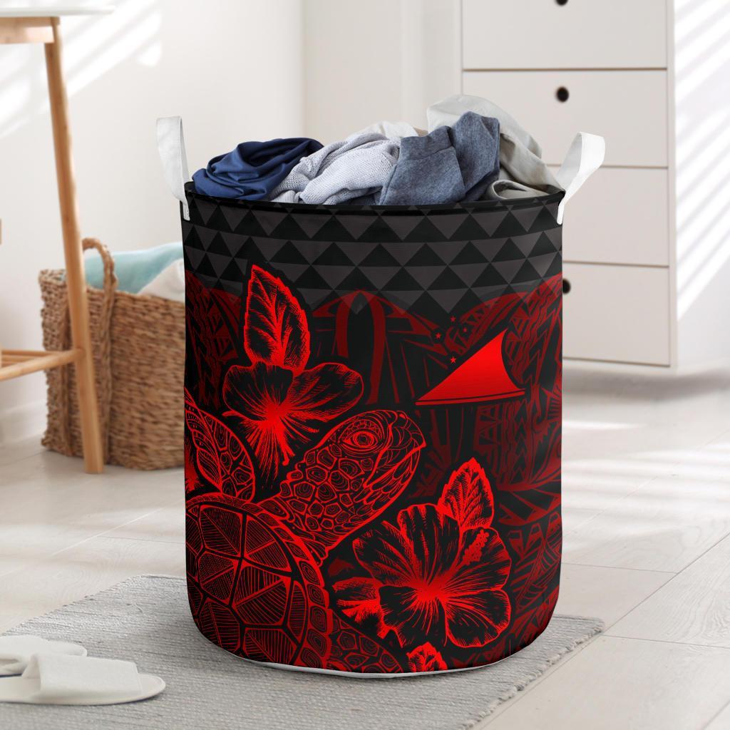 Tokelau Laundry Basket - Polynesian Turtle Hibiscus Red Laundry Basket One Size Red - Polynesian Pride