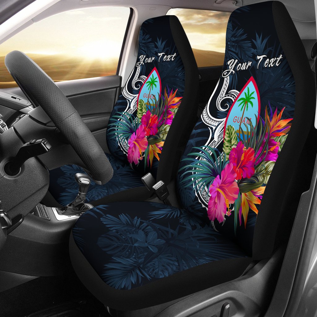 Guam Polynesian Custom Personalised Car Seat Covers - Tropical Flower Universal Fit Blue - Polynesian Pride