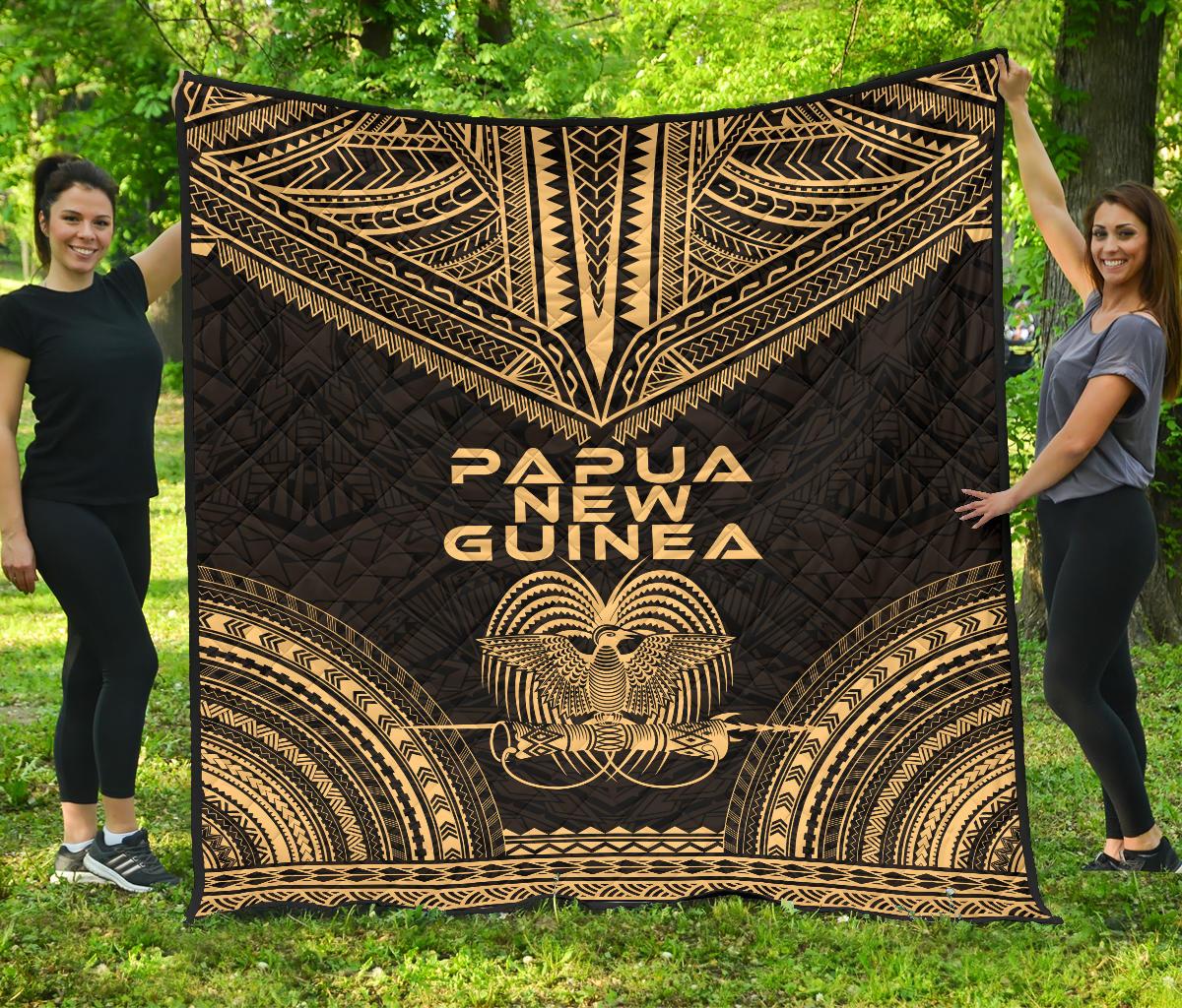 Papua New Guinea Premium Quilt - Papua New Guinea Coat Of Arms Polynesian Chief Gold Version Gold - Polynesian Pride