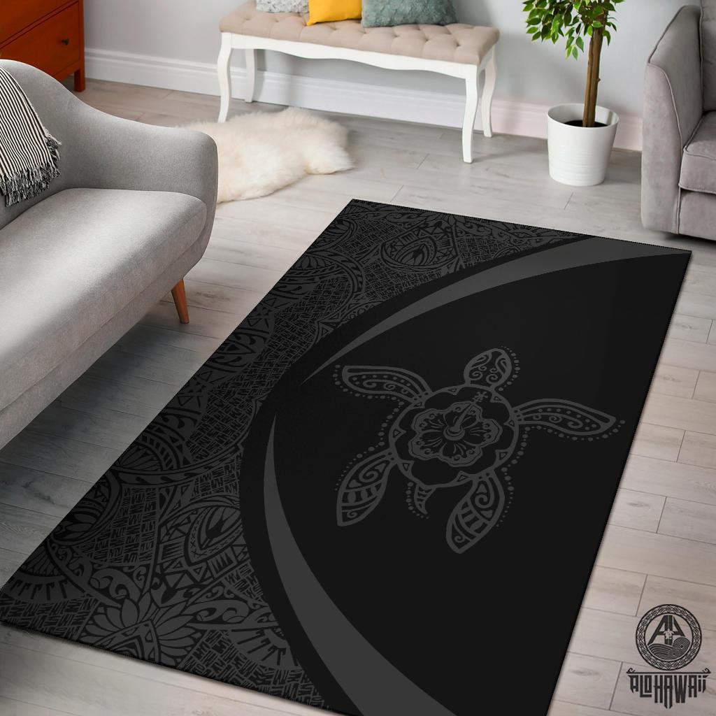 Hawaii Turtle Polynesian Area Rug Circle Style Grey Grey - Polynesian Pride