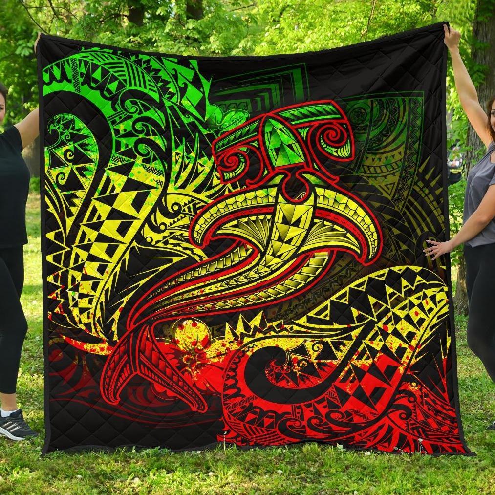 Polynesian Premium Quilt - Reggae Shark Polynesian Tattoo - Polynesian Pride