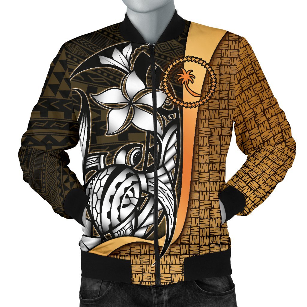 Chuuk Micronesian Men's Bomber Jackets Gold - Turtle With Hook Gold - Polynesian Pride