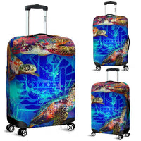Tahiti Polynesian Luggage Cover - Coral Treasure BLUE - Polynesian Pride