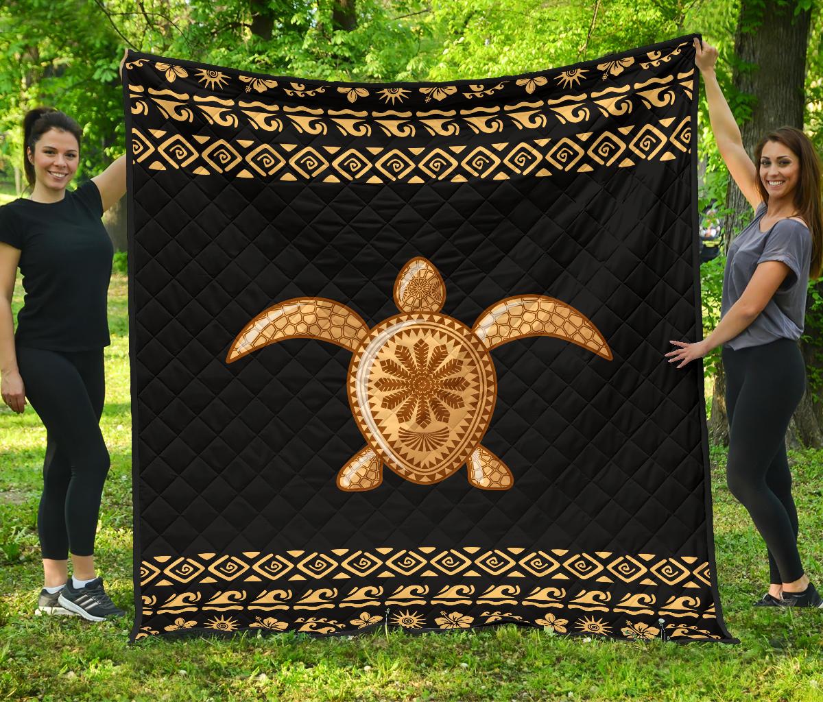 Golden Polynesian Premium Quilt Black - Polynesian Pride