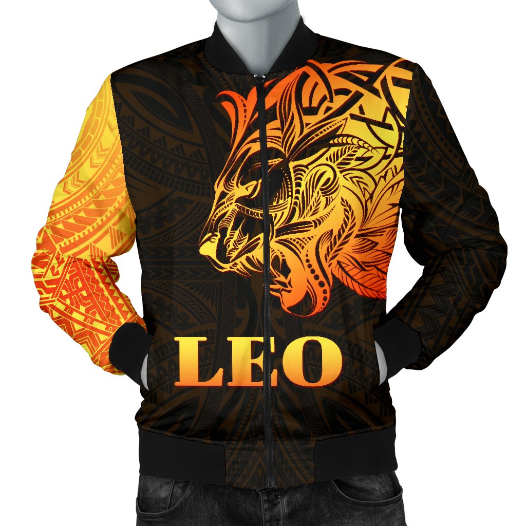 Sun In Leo Zodiac Men Bomber Jacket Polynesian Tattoo Simple - Orange Black Orange - Polynesian Pride