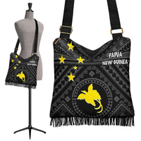 Papua New Guinea Crossbody Boho Handbag - Flag With Polynesian Patterns (Black) - Polynesian Pride