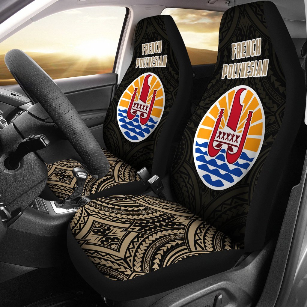 French Polynesian Car Seat Covers - French Polynesian Coat Of Arms Tattoo - Th5 Universal Fit Gold - Polynesian Pride