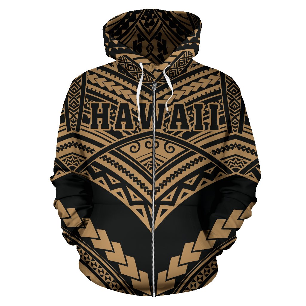 Hawaii Polynesian Zip up Hoodie Tribal New Warrior Style Golden Color - Polynesian Pride