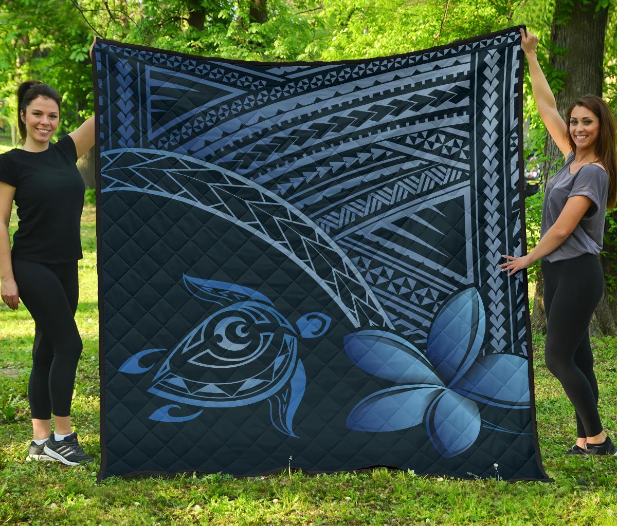 Hawaii Quilt - Hawaii Turtle Plumeria Quilt Aegean Blue Blue - Polynesian Pride