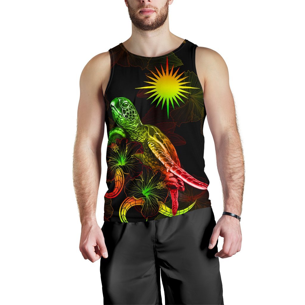 Marshall Islands Polynesian Men Tank Top - Turtle With Blooming Hibiscus Reggae - Polynesian Pride