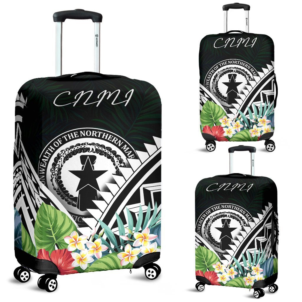 CNMI Luggage Covers - CNMI Coat of Arms & Polynesian Tropical Flowers White White - Polynesian Pride