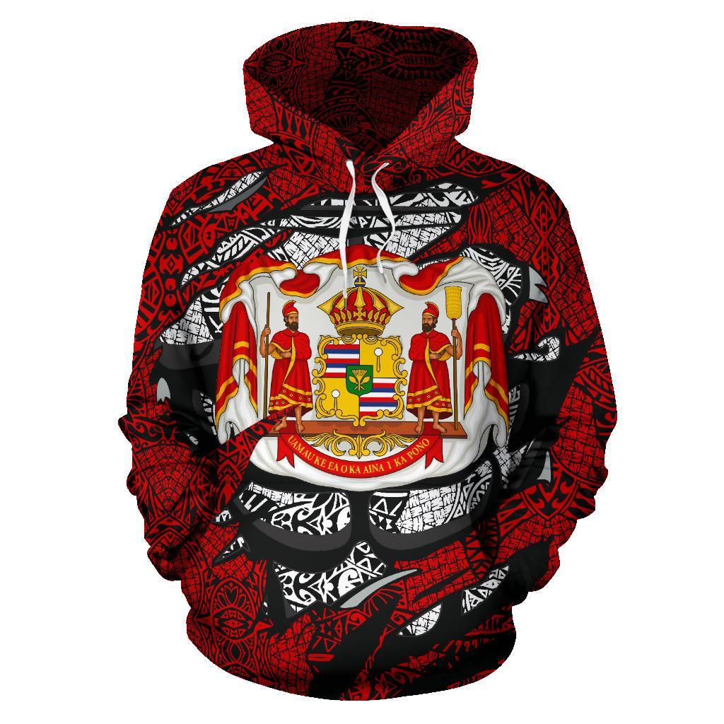 Polynesian Royal Coat of Arms Kanaka Map Hawaii Custom Hoodie Red - Polynesian Pride