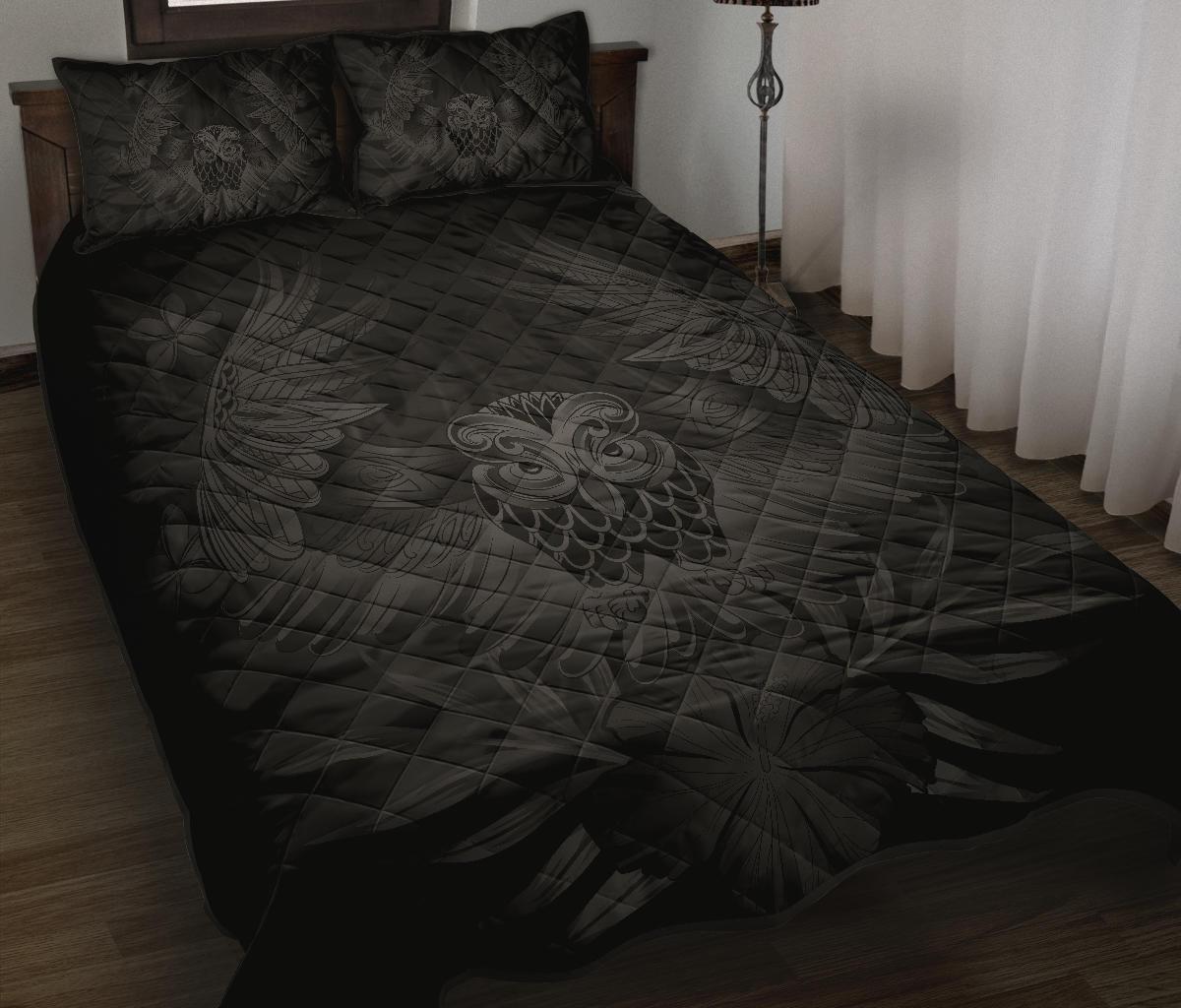 Hawaii Owl Hibiscus Plumeria Quilt Bed Set - Gray - Polynesian Pride