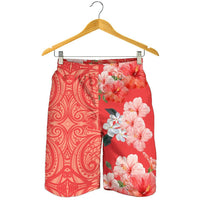 Hawaii Hibiscus Flower Polynesian Men's Shorts - Curtis Style - Orange - Polynesian Pride