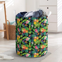 Tropical Pattern With Pineapples Palm Leaves And Flowers Hawaii Laundry Basket AH Laundry Basket - 1 One Size White - Polynesian Pride