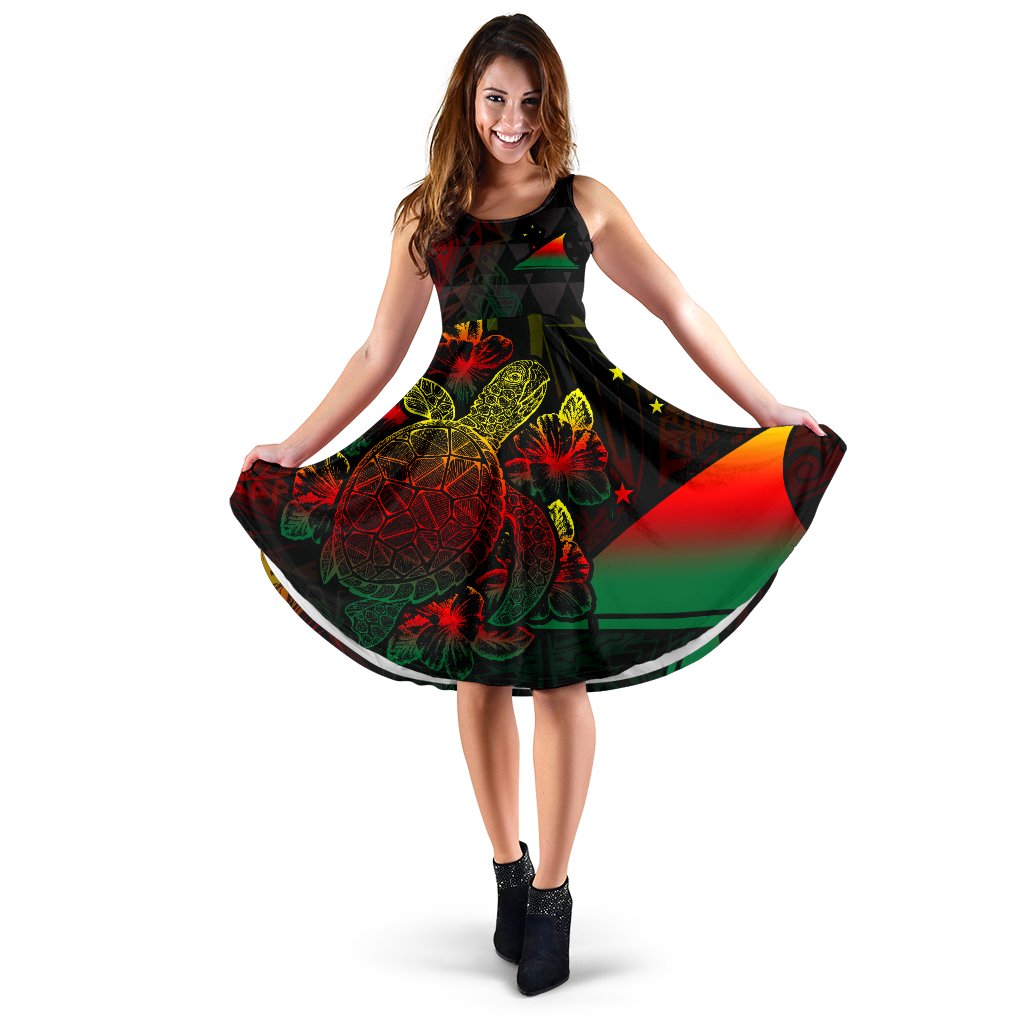Tokelau Polynesian Midi Dress - Turtle Hibiscus Reggae Women Reggae - Polynesian Pride