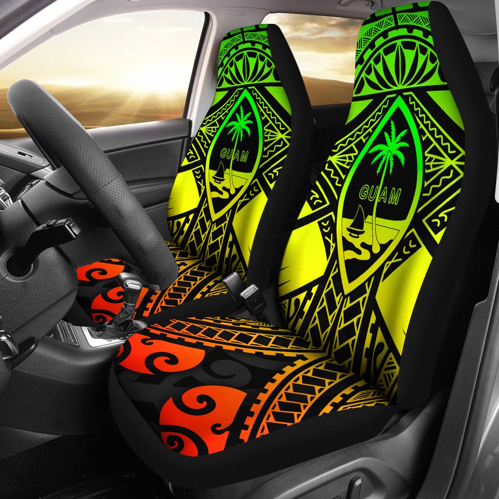 Guam Polynesian Car Seat Covers - Guam Reggae Seal with Polynesian Tattoo Universal Fit Reggae - Polynesian Pride