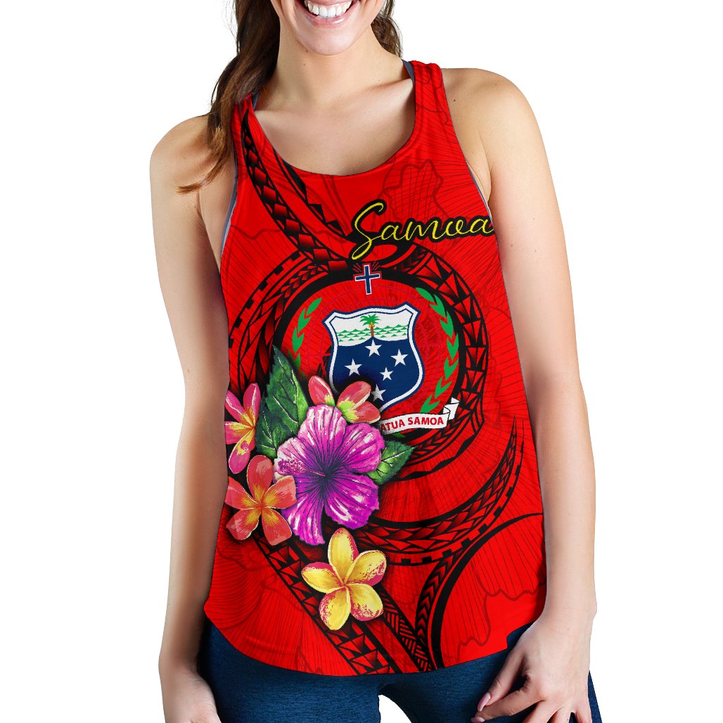 Samoa Polynesian Women's Racerback Tank - Floral With Seal Red Red - Polynesian Pride