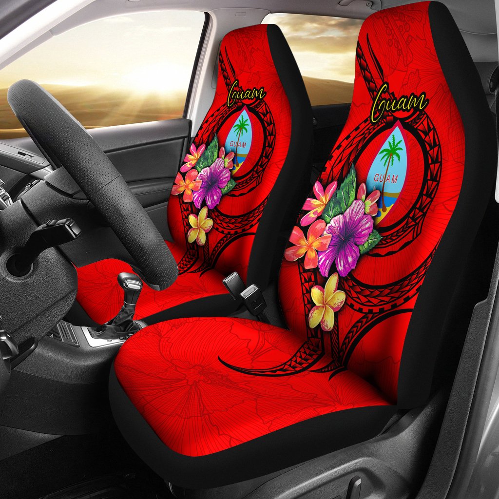 Guam Polynesian Car Seat Covers - Floral With Seal Red Universal Fit Red - Polynesian Pride
