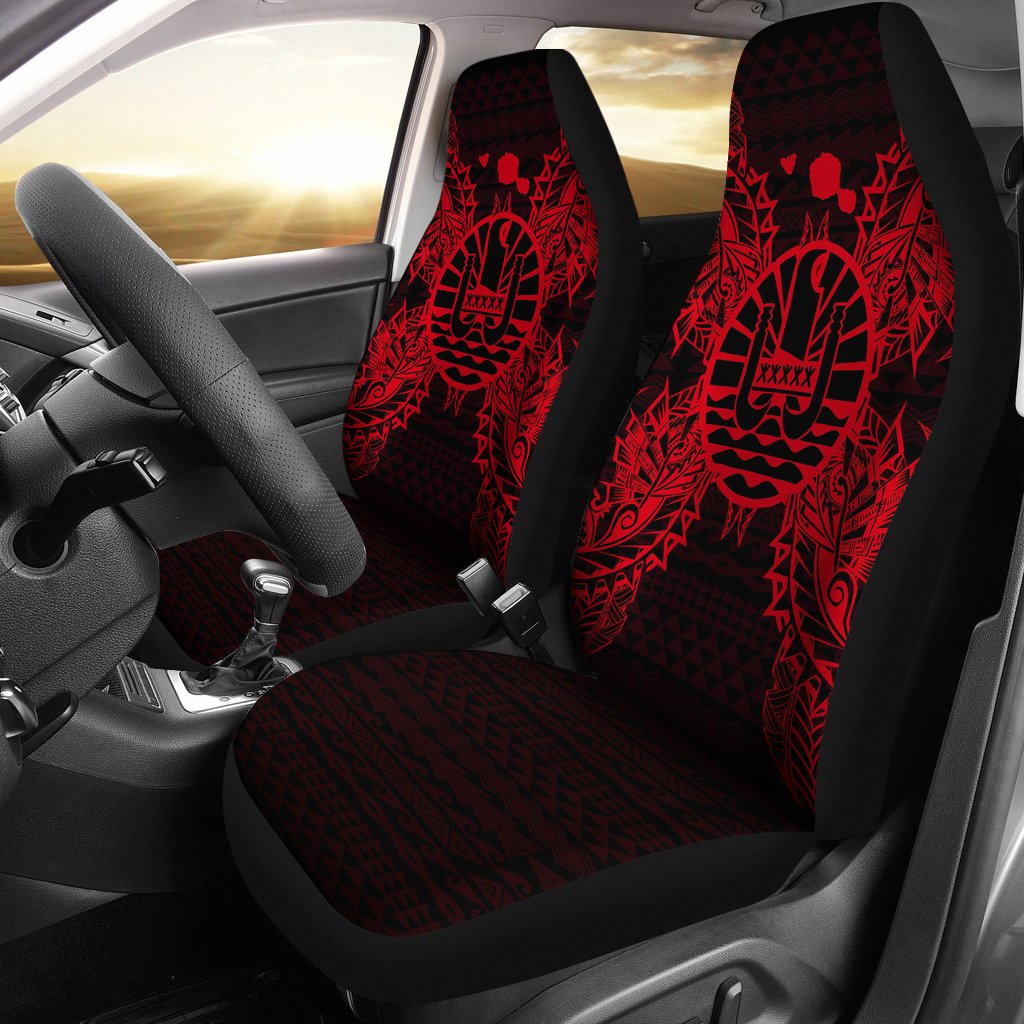 French Polynesia Car Seat Cover - French Polynesia Coat Of Arms Map Red Universal Fit Red - Polynesian Pride