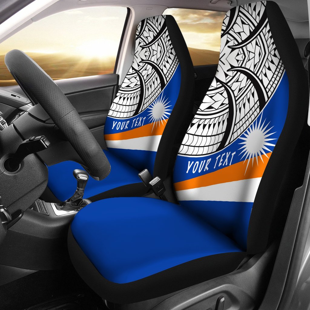 Marshall Island Custom Personalised Car Seat Covers - Ginger Lei Pattern Universal Fit Blue - Polynesian Pride