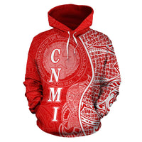 Northern Mariana Islands Polynesian Hoodie Coconut Tree Red nd White - Polynesian Pride