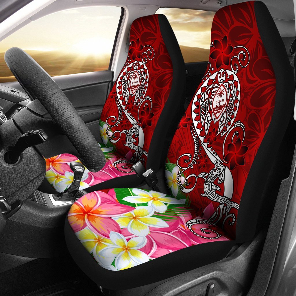 Guam Car Seat Covers - Turtle Plumeria (Red) Universal Fit Red - Polynesian Pride