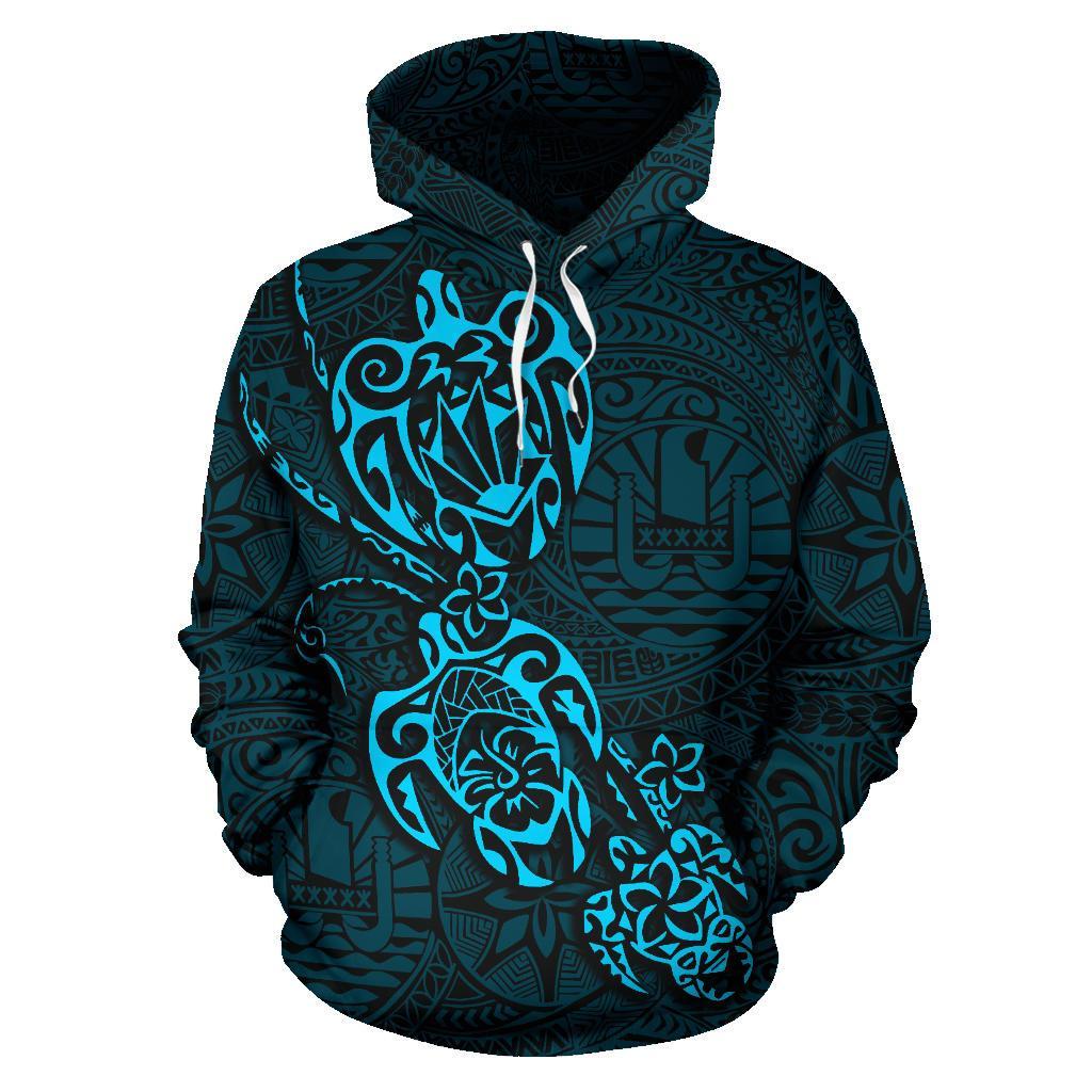 Tahiti Polynesian Family Turtles Hoodie Blue Unisex Blue - Polynesian Pride
