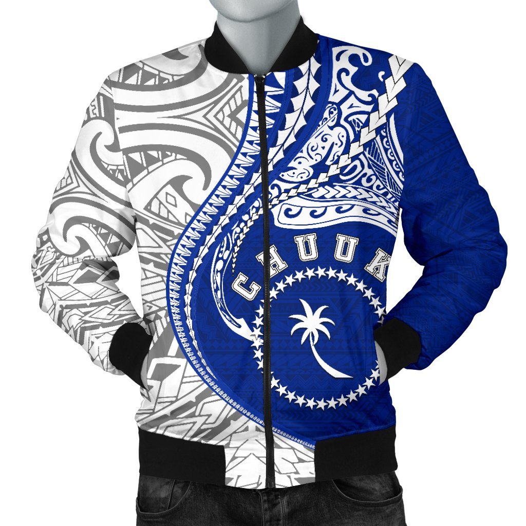 Chuuk Men's Bomber Jacket Kanaloa Tatau Gen FM Blue - Polynesian Pride