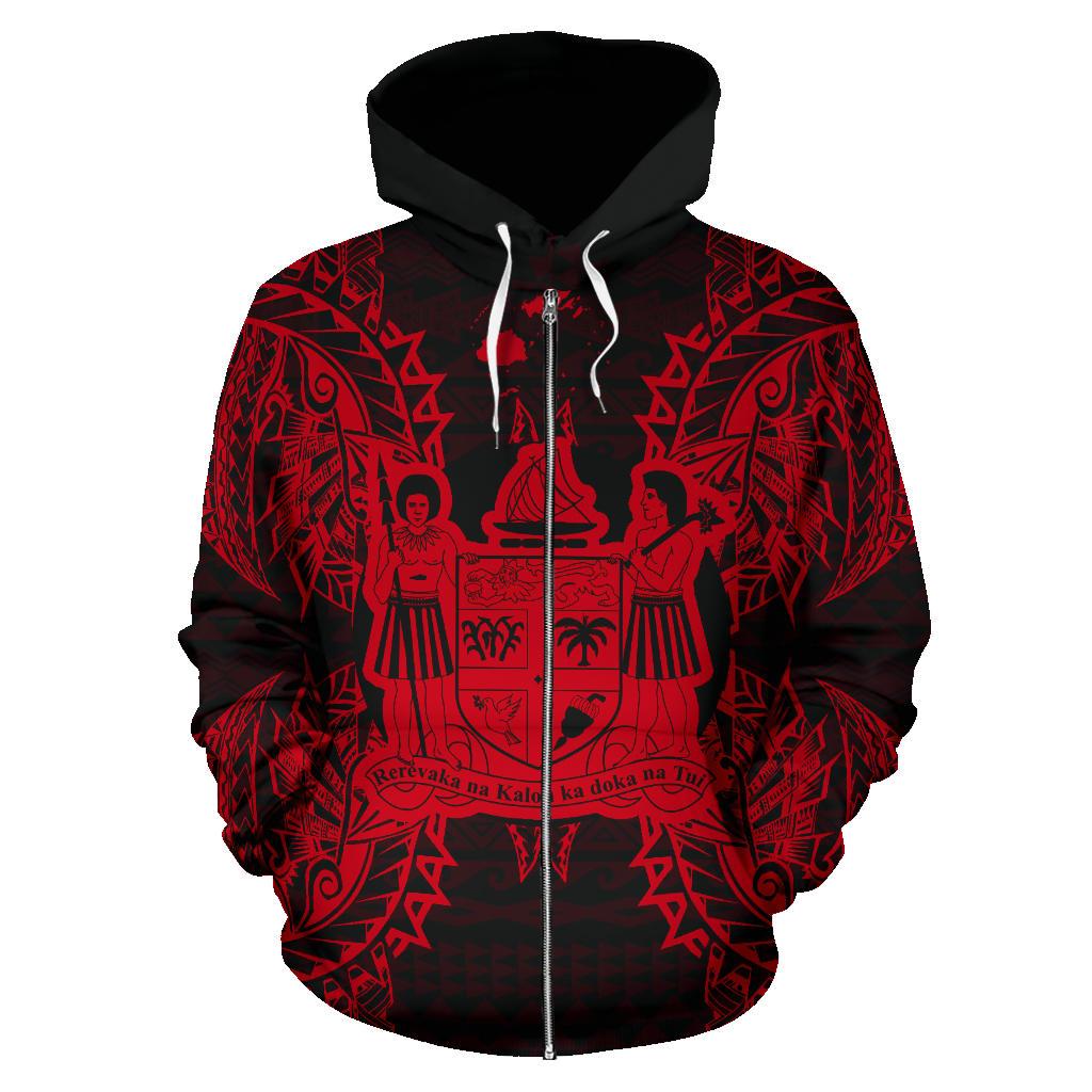 Fiji Polynesian All Over Zip up Hoodie Map Red - Polynesian Pride