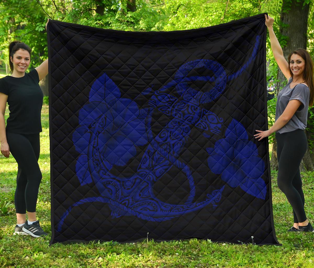 Anchor Blue Poly Tribal Premium Quilt - Polynesian Pride