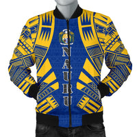 Nauru Men Bomber Jackets - Polynesian Tattoo Flag White - Polynesian Pride