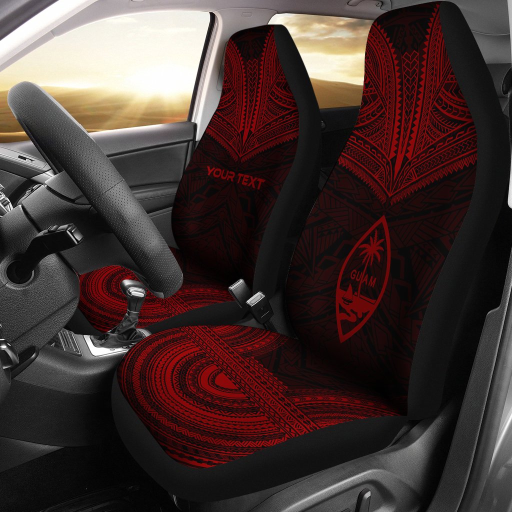 Guam Custom Personalised Car Seat Cover - Guam Flag Polynesian Chief Tattoo Red Version Universal Fit Red - Polynesian Pride