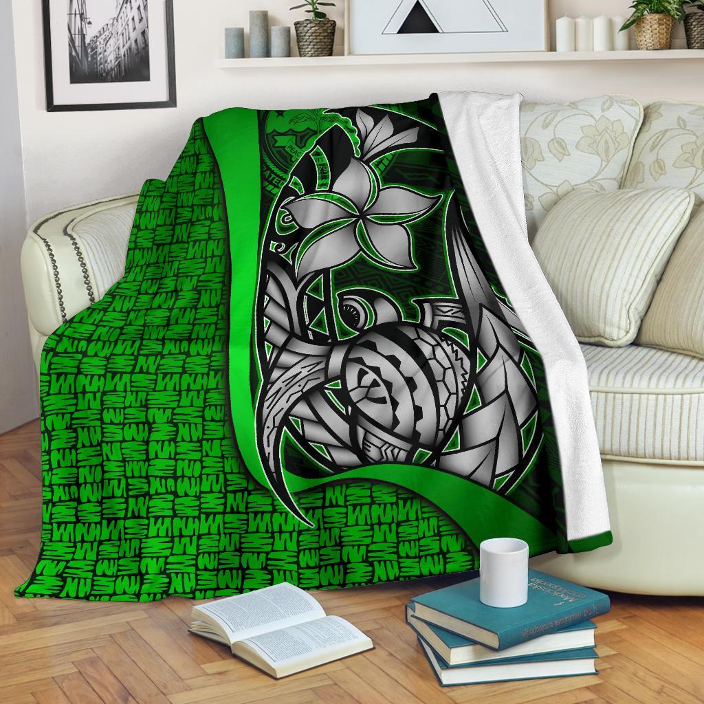 Federated States of Micronesia Premium Blanket Green - Turtle With Hook White - Polynesian Pride