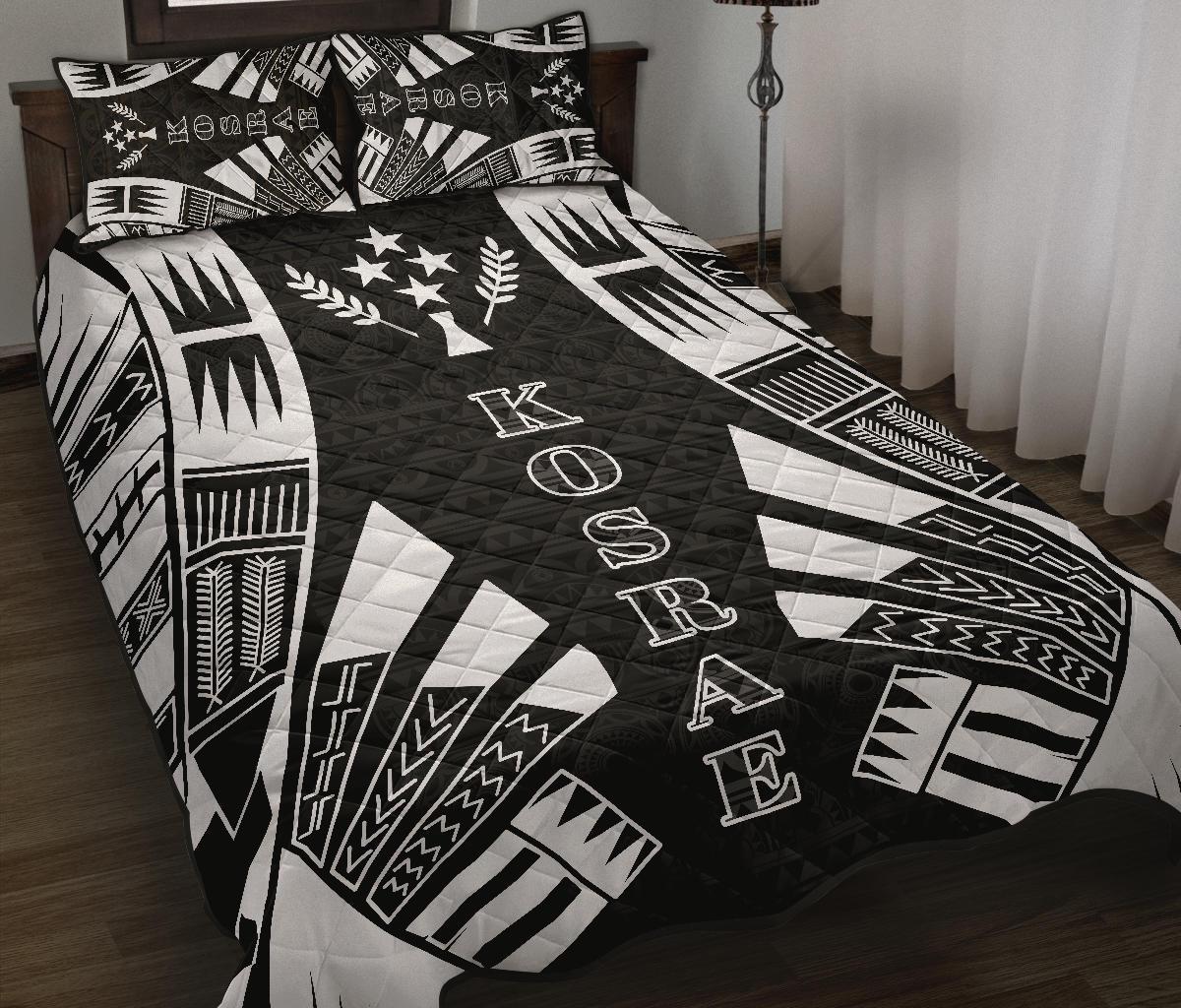 Kosrae Quilt Bed Set - Kosrae Flag Polynesian White Tattoo Style - Polynesian Pride