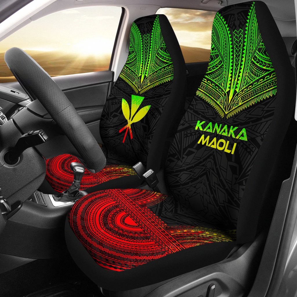 Hawaii Car Seat Cover - Kanaka Maoli Polynesian Chief Tattoo Reggae Version Universal Fit Reggae - Polynesian Pride