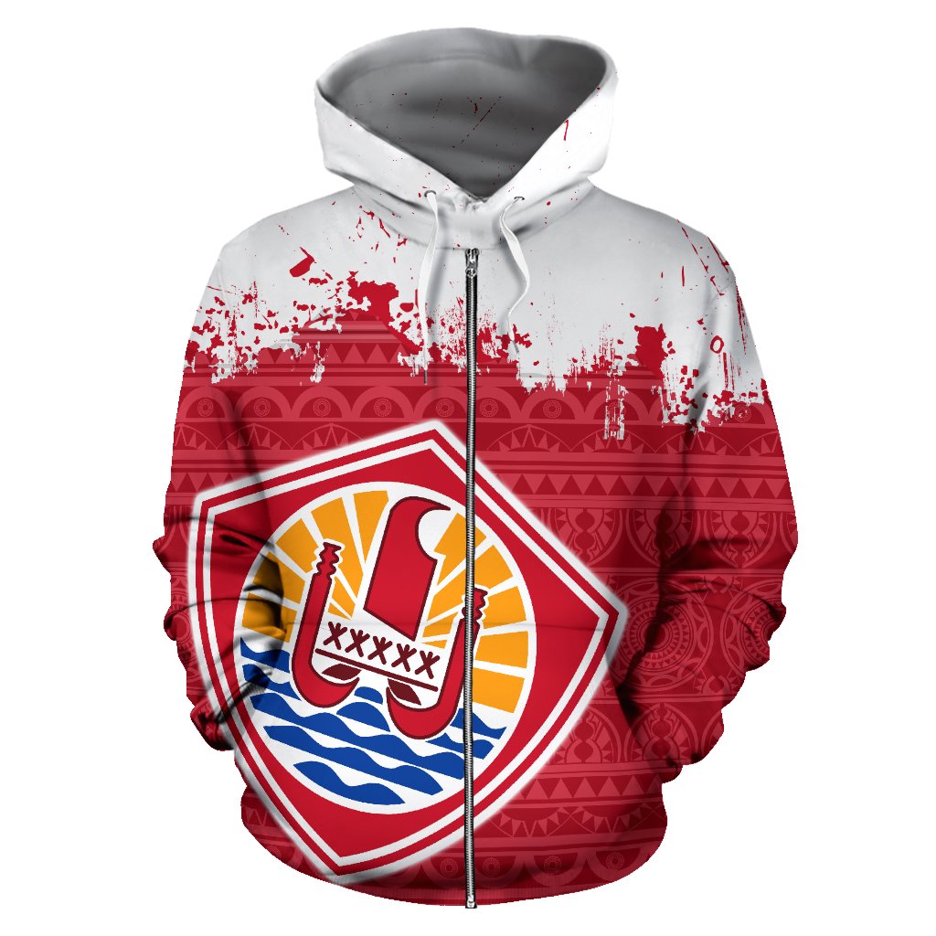 French Polynesia All Over Zip up Hoodie Tahiti Grunge Style - Polynesian Pride