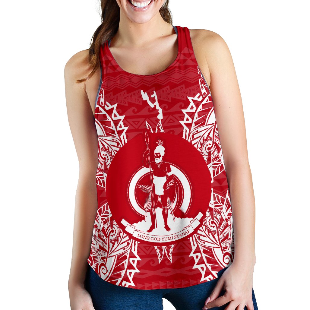 Vanuatu Polynesian Women Tank Top Map Red White Red - Polynesian Pride