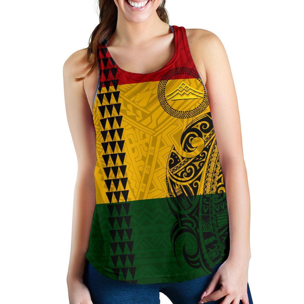 Hawaii Kanaka Flag Polynesian Personalized Women's Racerback Tank - Mauna Kea Protectors - Polynesian Pride