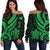 Papua New Guinea Women's Off Shoulder Sweater - Green Tentacle Turtle Green - Polynesian Pride
