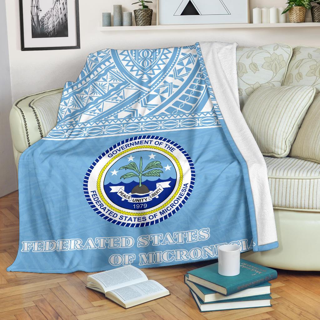 Federated States of Micronesia Premium Blanket - Micronesian Blue Version White - Polynesian Pride