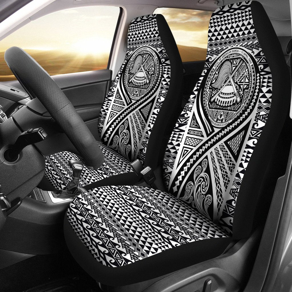 American Samoa Car Seat Cover - American Samoa Seal Polynesian Tattoo Black Universal Fit Black - Polynesian Pride